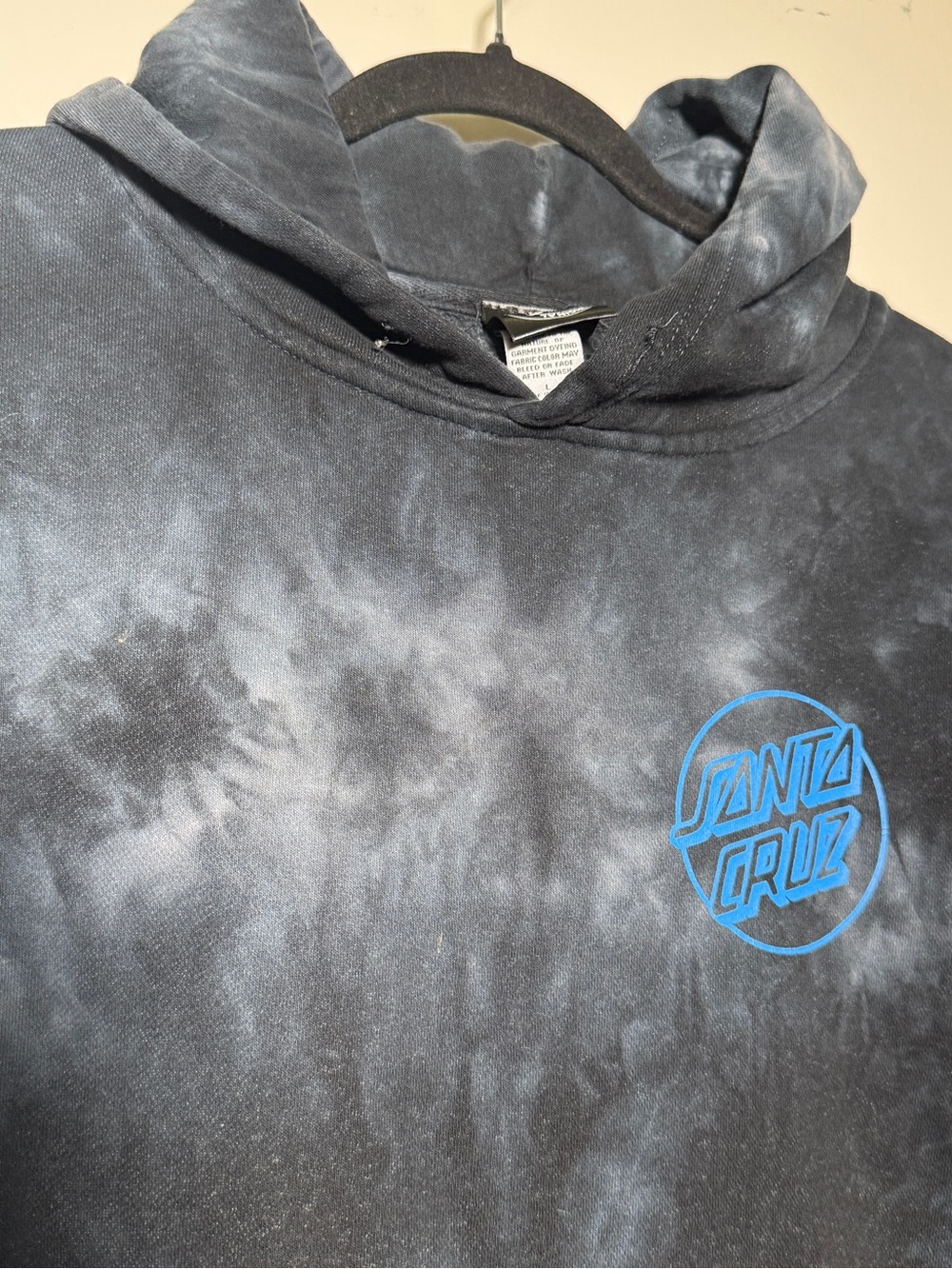 Santa Cruz Black Tie-Dye Hoodie with Blue Logo Large